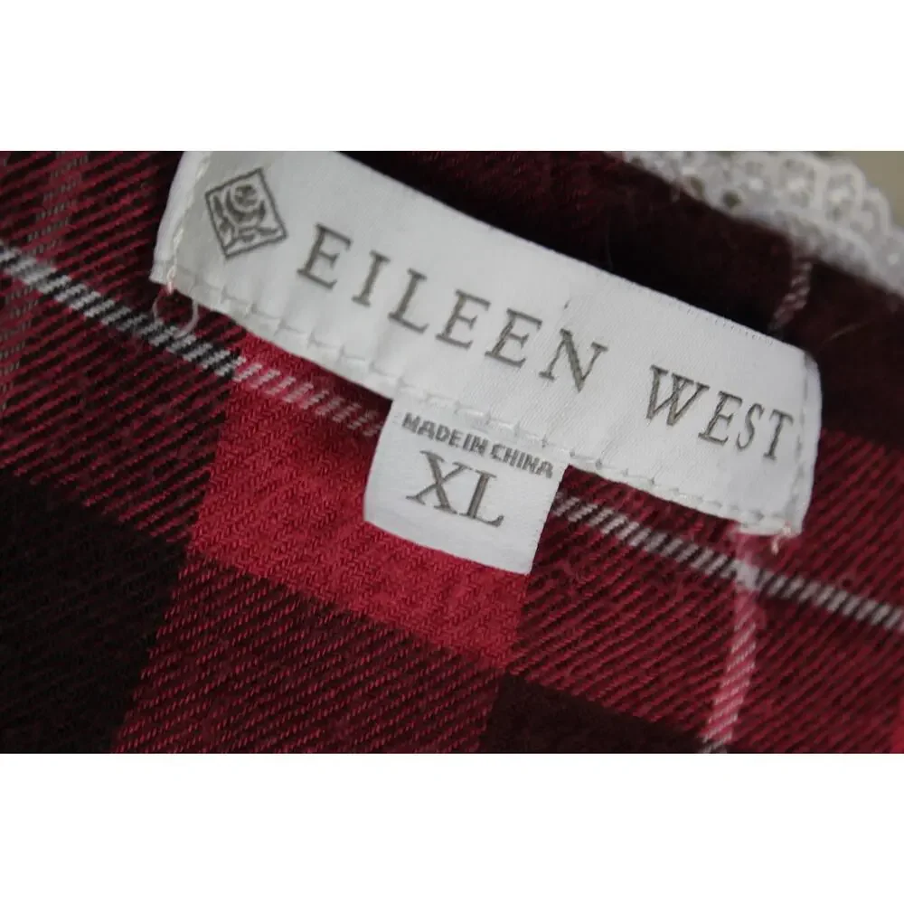 Eileen West Nightgown Womens XL Red Plaid Pajamas Sleep Dress Cottagecore